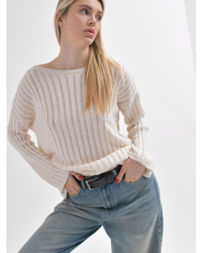 Вязаный молочный свитер с полупрозрачным эффектом 55969, Цвет: Молочний, Размер: ONE SIZE, изображение 3