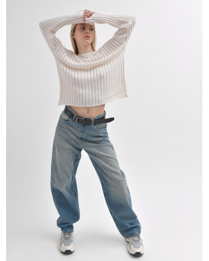 Вязаный молочный свитер с полупрозрачным эффектом 55969, Цвет: Молочний, Размер: ONE SIZE, изображение 4