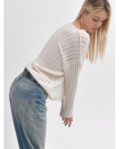 Вязаный молочный свитер с полупрозрачным эффектом 55969, Цвет: Молочний, Размер: ONE SIZE, изображение 5