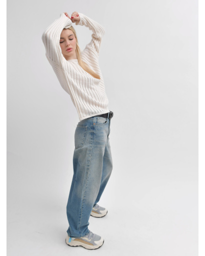 Вязаный молочный свитер с полупрозрачным эффектом 55969, Цвет: Молочний, Размер: ONE SIZE, изображение 6