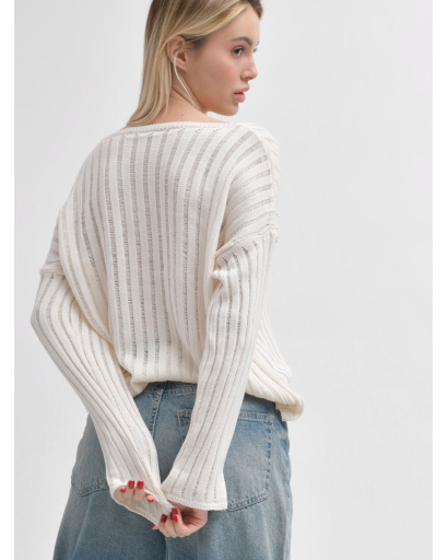 Вязаный молочный свитер с полупрозрачным эффектом 55969, Цвет: Молочний, Размер: ONE SIZE, изображение 7