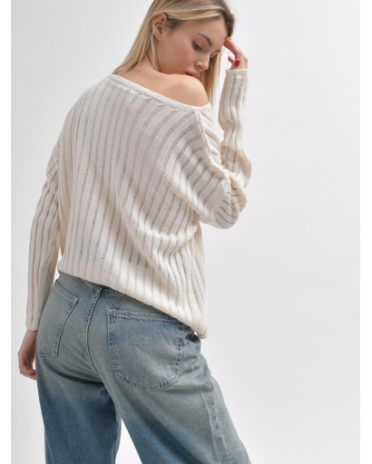 Вязаный молочный свитер с полупрозрачным эффектом 55969, Цвет: Молочний, Размер: ONE SIZE, изображение 8