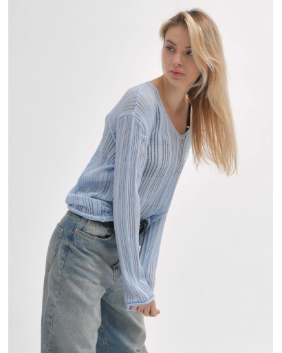 Прозорий жіночий пуловер блакитного кольору 55971, Колір: Блакитний, Розмір: ONE SIZE, зображення 2