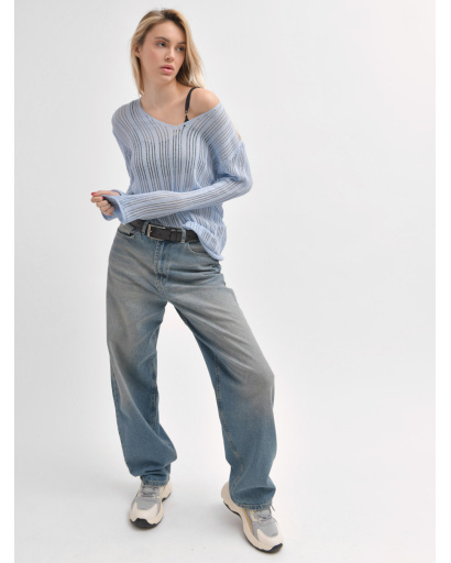 Прозорий жіночий пуловер блакитного кольору 55971, Колір: Блакитний, Розмір: ONE SIZE, зображення 3