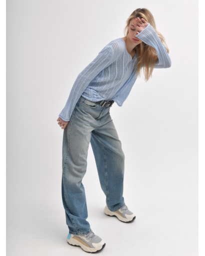 Прозорий жіночий пуловер блакитного кольору 55971, Колір: Блакитний, Розмір: ONE SIZE, зображення 4