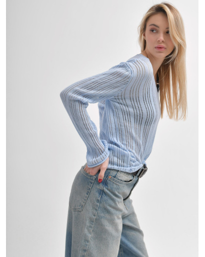 Прозорий жіночий пуловер блакитного кольору 55971, Колір: Блакитний, Розмір: ONE SIZE, зображення 5