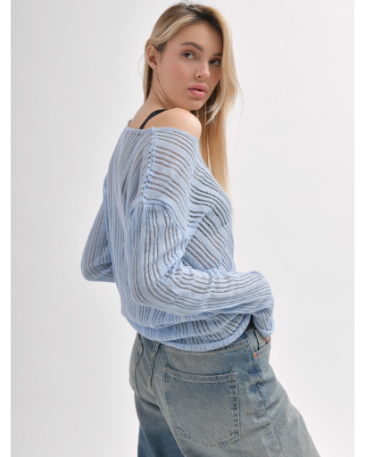 Прозорий жіночий пуловер блакитного кольору 55971, Колір: Блакитний, Розмір: ONE SIZE, зображення 6