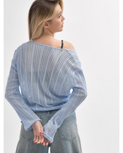 Прозорий жіночий пуловер блакитного кольору 55971, Колір: Блакитний, Розмір: ONE SIZE, зображення 8