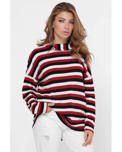 Бордовий светр у смужку 34680, Колір: Бордовий, Розмір: XS, зображення 2