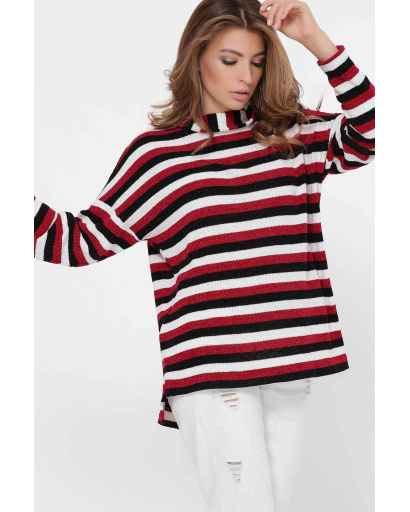 Бордовий светр у смужку 34680, Колір: Бордовий, Розмір: XS, зображення 3
