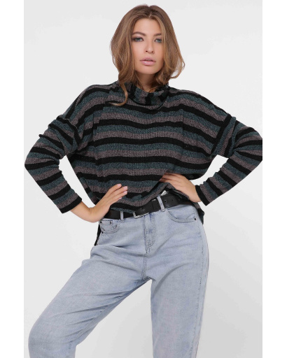 Изумрудный свитер в полоску 34681, Цвет: Смарагдовий, Размер: S, изображение 2