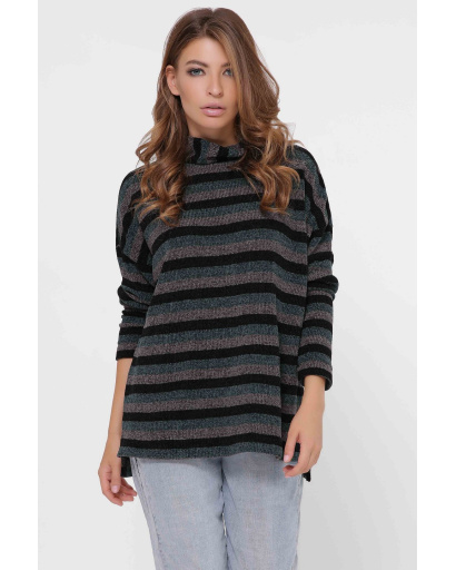 Изумрудный свитер в полоску 34681, Цвет: Смарагдовий, Размер: S, изображение 3