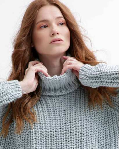 Однотонний м`ятний светр oversize 55753, Колір: М'ята, Розмір: ONE SIZE, зображення 2