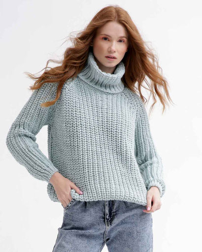 Однотонний м`ятний светр oversize 55753, Колір: М'ята, Розмір: ONE SIZE, зображення 3