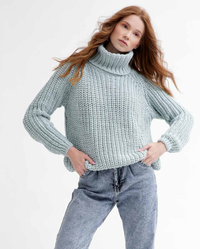 Однотонний м`ятний светр oversize 55753, Колір: М'ята, Розмір: ONE SIZE, зображення 4