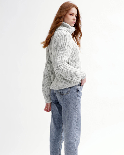 Однотонний сірий в'язаний светр oversize 55754, Колір: Сірий, Розмір: ONE SIZE, зображення 4