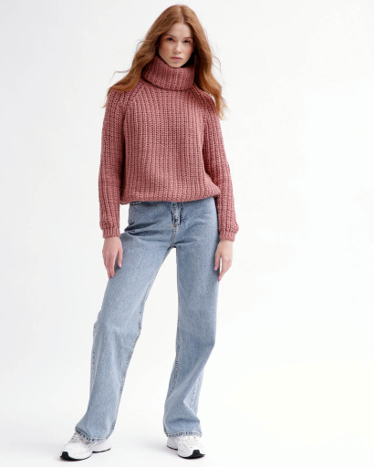 Однотонный розовый вязаный свитер oversize 55755, Цвет: Розовый, Размер: ONE SIZE, изображение 2