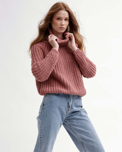 Однотонный розовый вязаный свитер oversize 55755, Цвет: Розовый, Размер: ONE SIZE, изображение 5