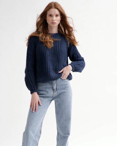 Жіночий синій светр 55757, Колір: Темно-синій, Розмір: ONE SIZE, зображення 2