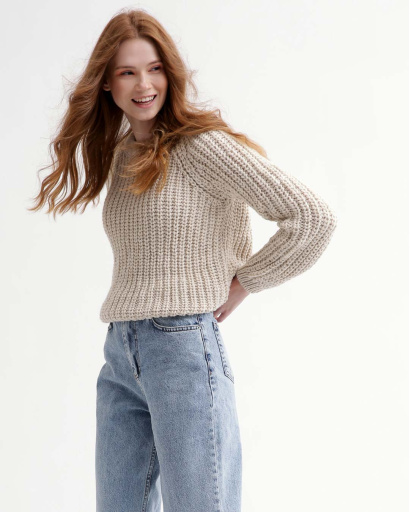 Жіночий бежевий светр 55759, Колір: Бежевий, Розмір: ONE SIZE, зображення 2