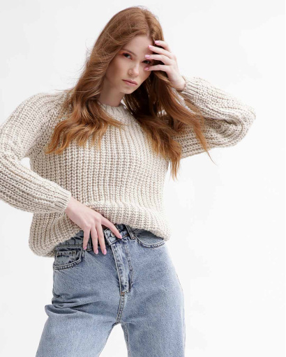 Жіночий бежевий светр 55759, Колір: Бежевий, Розмір: ONE SIZE, зображення 4