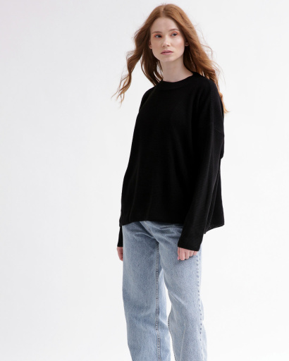 Легкий чорний светр фактурної вʼязки 55760, Колір: Чорний, Розмір: ONE SIZE, зображення 3