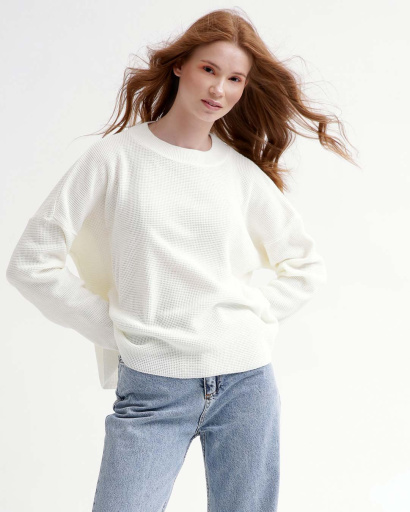 Легкий белый свитер фактурной вязки 55761, Цвет: Белый, Размер: ONE SIZE, изображение 2