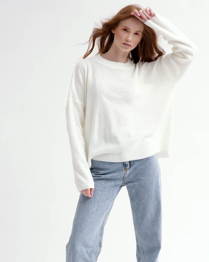 Легкий белый свитер фактурной вязки 55761, Цвет: Белый, Размер: ONE SIZE, изображение 4