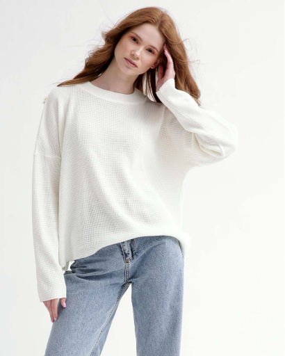 Легкий белый свитер фактурной вязки 55761, Цвет: Белый, Размер: ONE SIZE, изображение 5