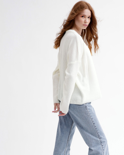 Легкий белый свитер фактурной вязки 55761, Цвет: Белый, Размер: ONE SIZE, изображение 8