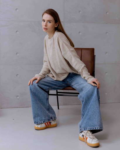 Легкий базовий светр фактурної вʼязки 55762, Колір: Бежевий, Розмір: ONE SIZE, зображення 2