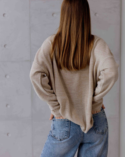 Легкий базовий светр фактурної вʼязки 55762, Колір: Бежевий, Розмір: ONE SIZE, зображення 6