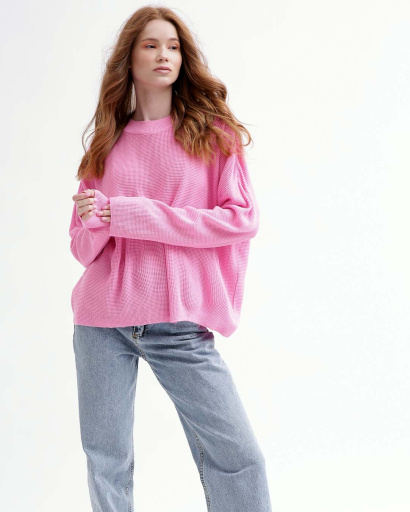 Легкий рожевий светр фактурної вʼязки 55763, Колір: Рожевий, Розмір: ONE SIZE, зображення 2
