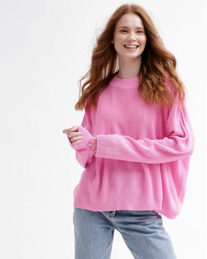 Легкий рожевий светр фактурної вʼязки 55763, Колір: Рожевий, Розмір: ONE SIZE, зображення 3
