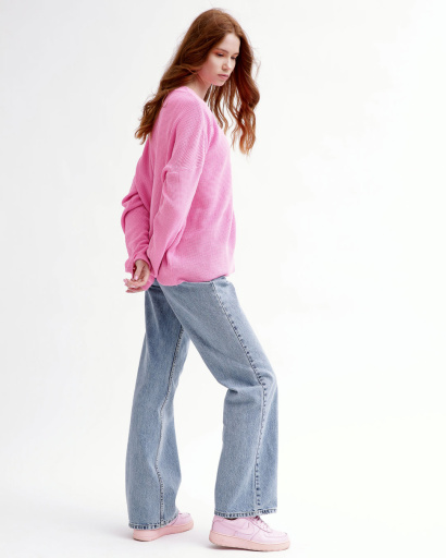 Легкий рожевий светр фактурної вʼязки 55763, Колір: Рожевий, Розмір: ONE SIZE, зображення 6