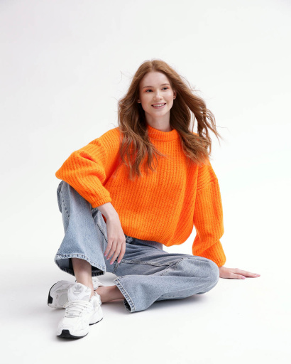 Женский оранжевый свитер Oversize 55764, Цвет: Оранжевый, Размер: ONE SIZE, изображение 6