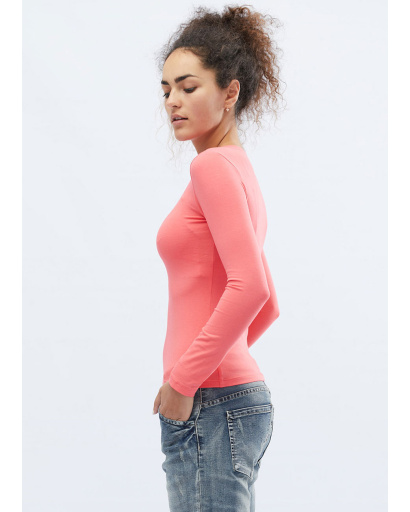 Женский коралловый лонгслив 32071, Цвет: Корал, Размер: XS, изображение 2