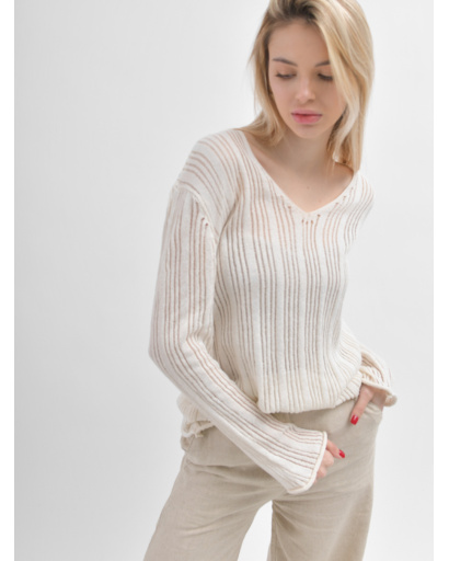 Прозрачный женский пуловер молочного цвета 55973, Цвет: Молочний, Размер: ONE SIZE, изображение 2