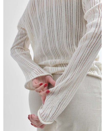 Прозрачный женский пуловер молочного цвета 55973, Цвет: Молочний, Размер: ONE SIZE, изображение 3