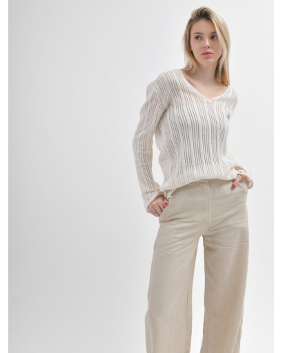 Прозрачный женский пуловер молочного цвета 55973, Цвет: Молочний, Размер: ONE SIZE, изображение 4