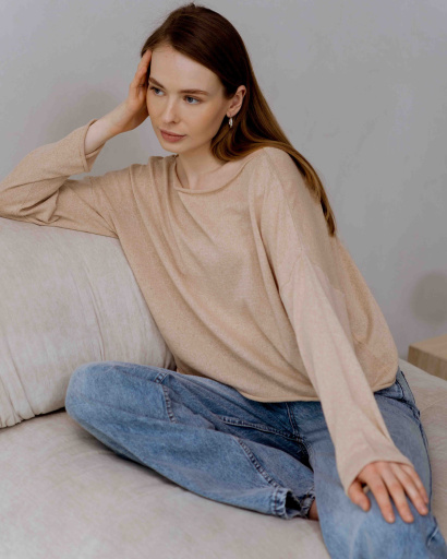 Легкий в'язаний бежевий светр вільного крою 55974, Колір: Бежевий, Розмір: ONE SIZE, зображення 2