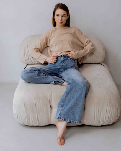 Легкий в'язаний бежевий светр вільного крою 55974, Колір: Бежевий, Розмір: ONE SIZE, зображення 3