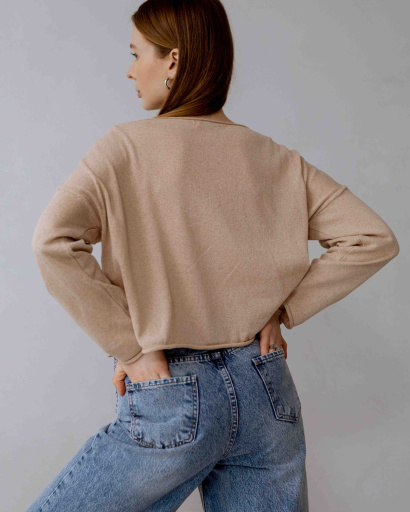 Легкий в'язаний бежевий светр вільного крою 55974, Колір: Бежевий, Розмір: ONE SIZE, зображення 5