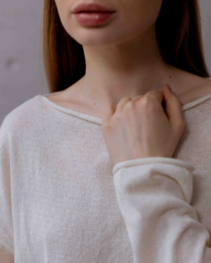 Лёгкий вязаный молочный свитер свободного кроя 55975, Цвет: Молочний, Размер: ONE SIZE, изображение 4