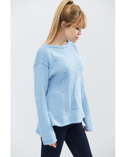 В'язаний светр "Пальма" 27605, Колір: Блакитний, Розмір: ONE SIZE, зображення 4