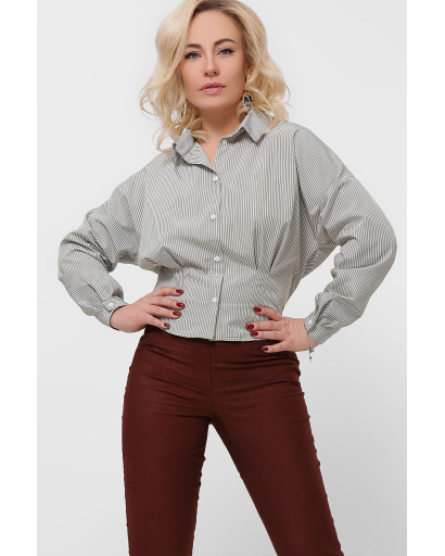 Полосатая приталенная рубашка цвет хаки 36593, Цвет: Хаки, Размер: XS, изображение 2