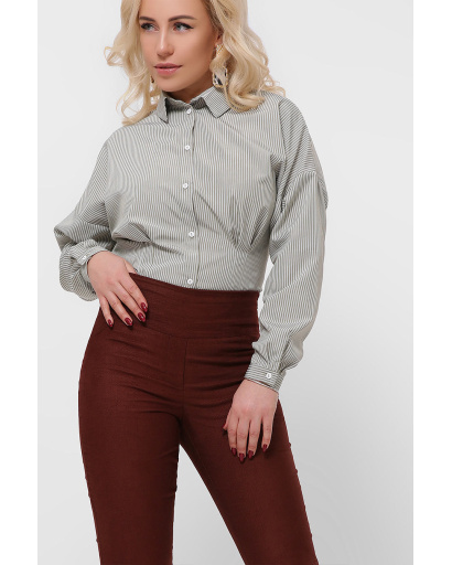 Полосатая приталенная рубашка цвет хаки 36593, Цвет: Хаки, Размер: XS, изображение 3