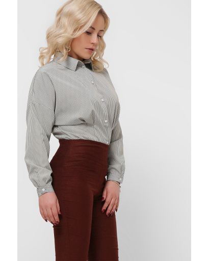 Полосатая приталенная рубашка цвет хаки 36593, Цвет: Хаки, Размер: XS, изображение 5