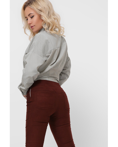 Полосатая приталенная рубашка цвет хаки 36593, Цвет: Хаки, Размер: XS, изображение 6