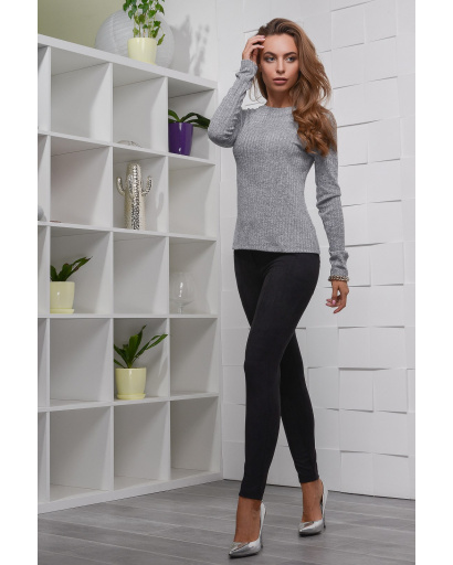 Серый базовый лонгслив 28483, Цвет: Серый, Размер: L, изображение 2